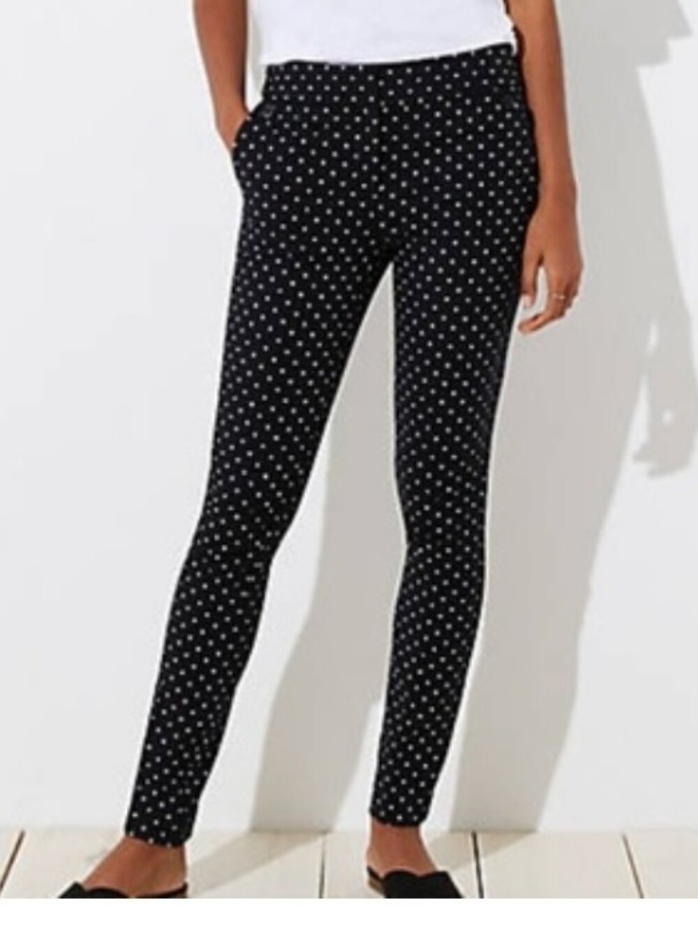 LOFT Marisa Skinny Black Polka Dot Slim Fit Pants Size 4 Cotton